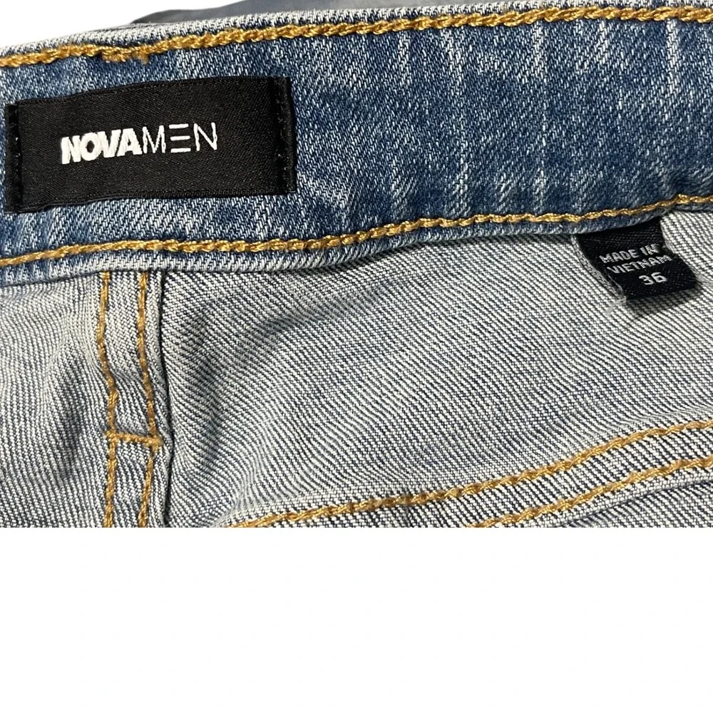 NOVAMEN Mens‎ Denim Jean Shorts Size 36 Ripped Distressed Medium Wash-Thrashed